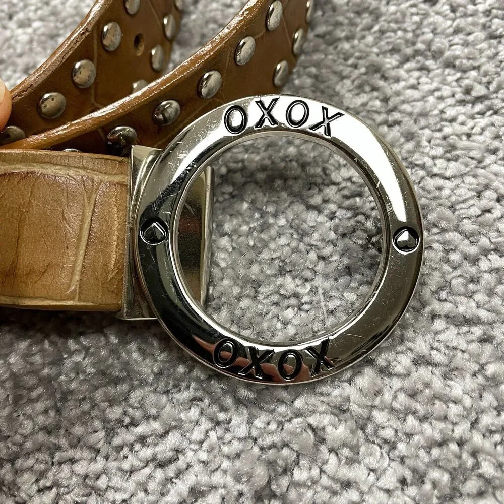 XOXO Genuine Italian Leather Belt Womens 43 Metal Studded Circle Buckle Ladies